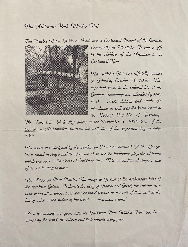 Handout describing Kildonan Park Witch’s Hut, n.d.